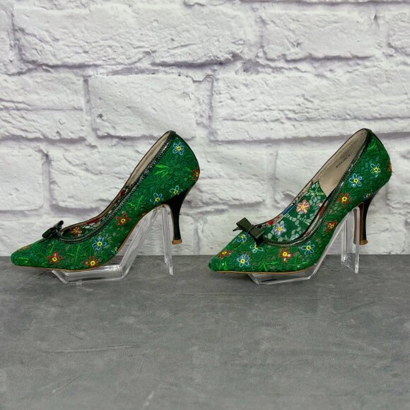 Miss L-Fire Green Floral Embroidered Mesh Pumps - Picture 2 of 6